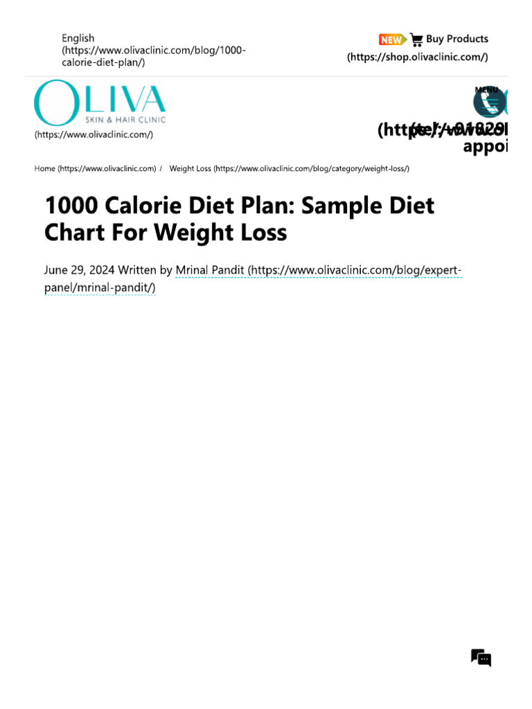 1000 Calorie Diet Plan Sample Diet Chart For Weight Loss