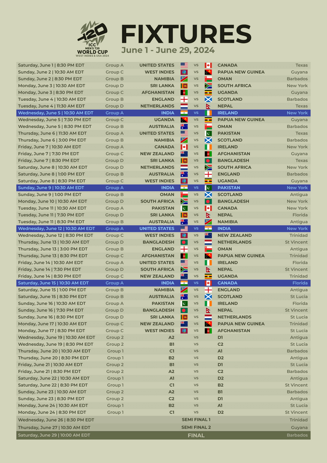 2024 Cricket World Cup Schedule Fionna Virginie