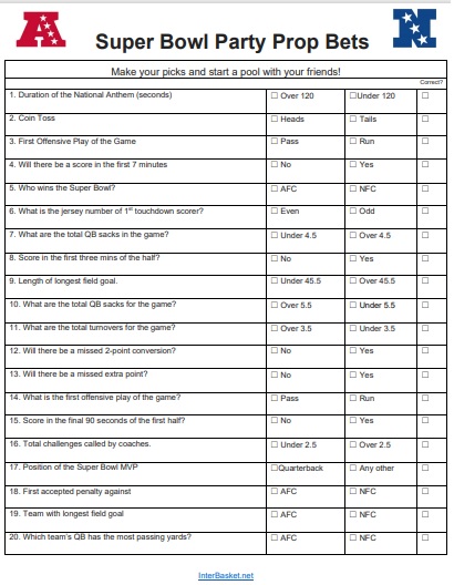 2024 Super Bowl Party Prop Bet Sheet Printable Pdf And How To