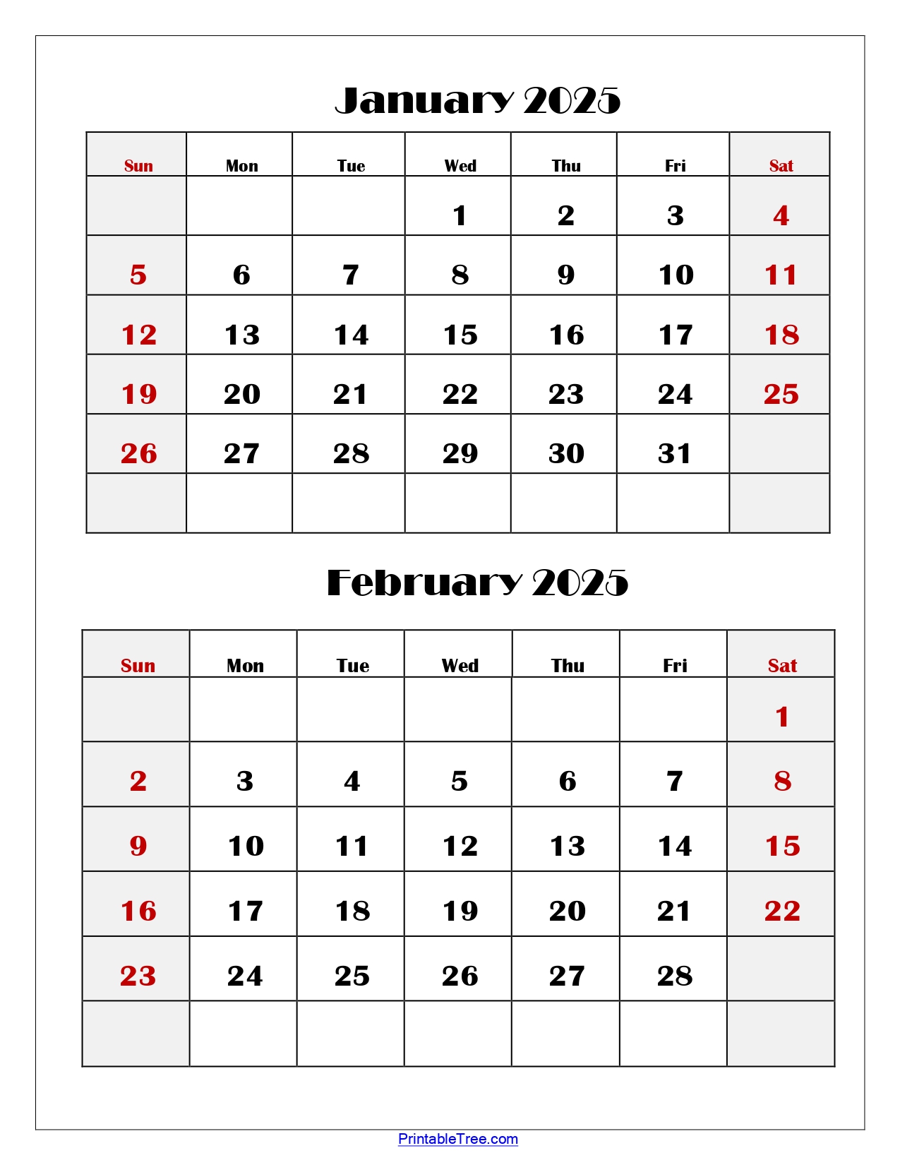 2025 Calendar January February Spencer A Dowling