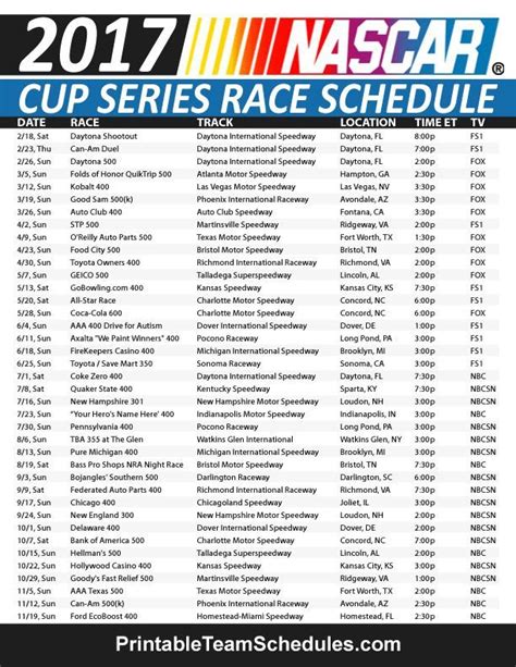 2025 Nascar Cup Series Schedule Printable Pdf Free Ellis Webster