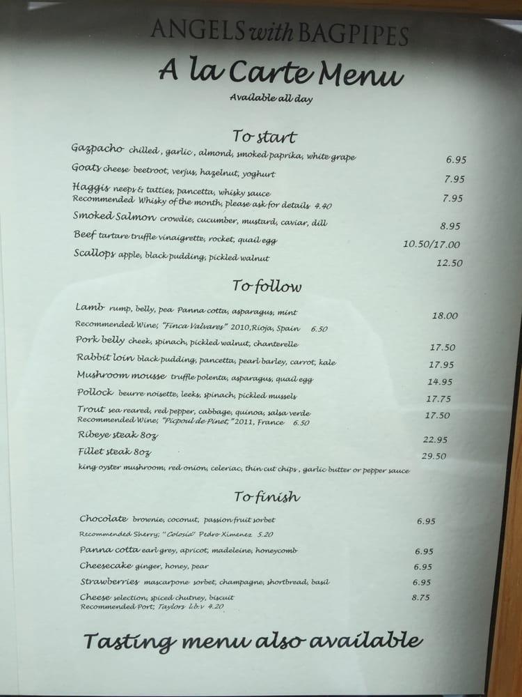 Angels With Bagpipes Edinburgh Old Town Menu Prices Restaurant