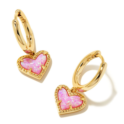 Ari Heart Gold Huggie Earrings In Bubblegum Pink Kyocera Opal Kendra