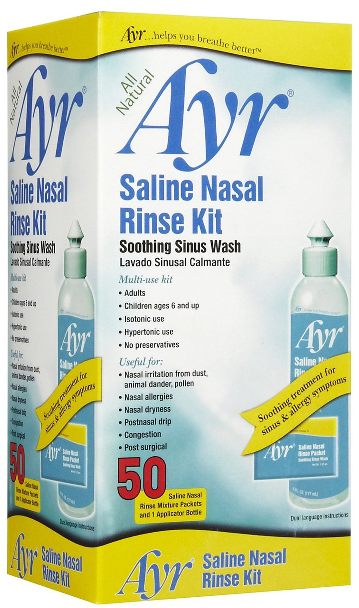 Ayr Saline Sinus Rinse Kit With Bottle 50 Packets