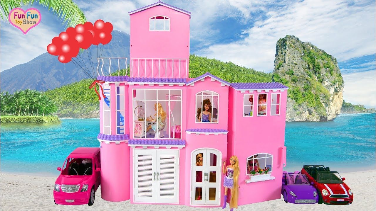 Barbie Malibu House Unboxing Setup Pink Dollhouse Rumah Boneka