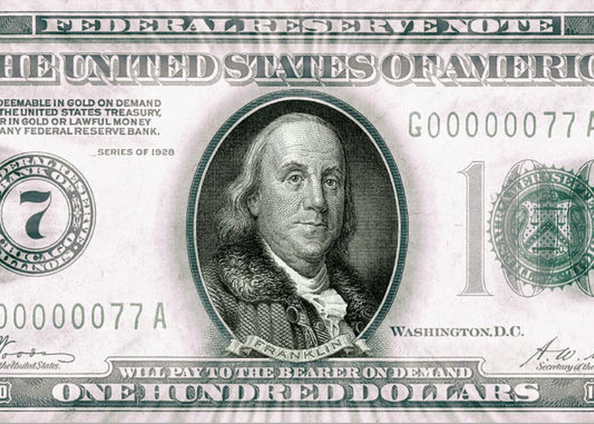 Ben Franklin 1928 American One Hundred Dollar Bill Currency Starburst