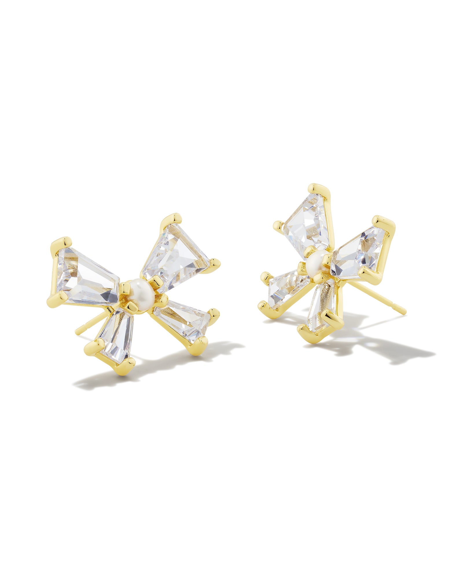 Blair Gold Bow Stud Earrings In White Crystal Kendra Scott