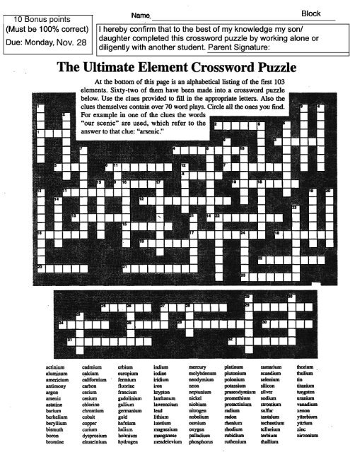 Bonus The Ultimate Element Crossword Puzzle Old Ths Site