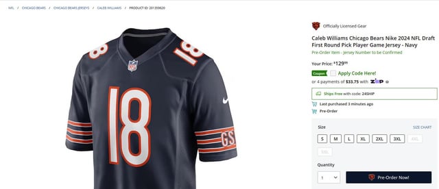 Caleb Williams Jerseys Sold Out Of The Two Most Popular Chicago Sizes