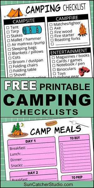 Camping Checklist Camping Essentials Meals Free Printables