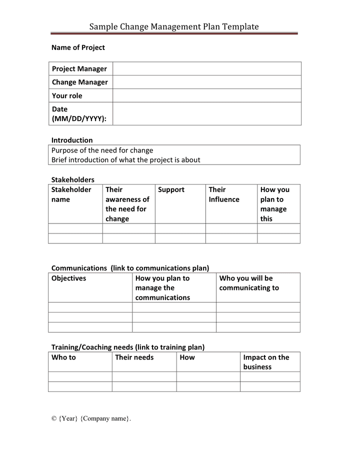 Change Management Plan Template Sample And Example Project