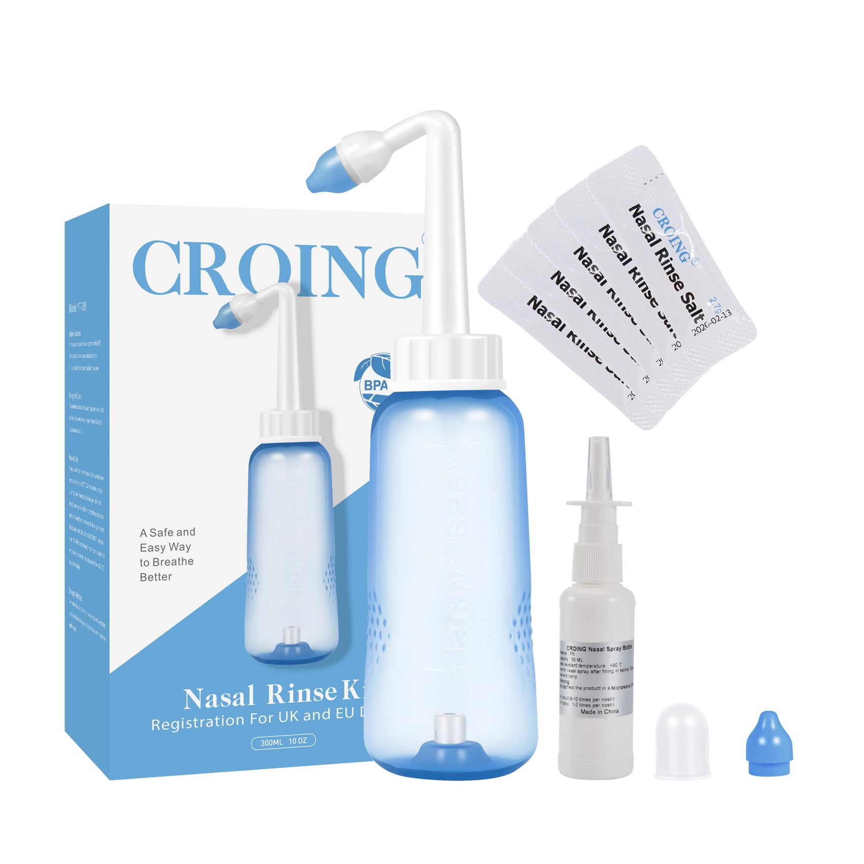 Croing 40 X Sinus Rinse Mix 1X Nasal Wash Bottle 300Ml 1 X Spray