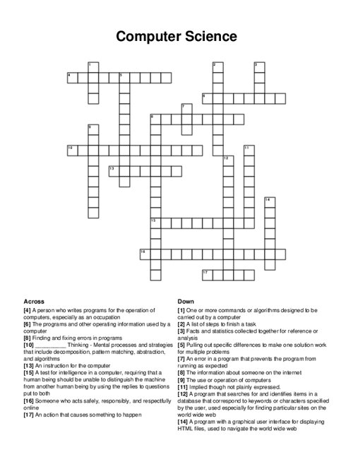 Crossword Puzzle Of The Week 2 For Computer Science And Applications