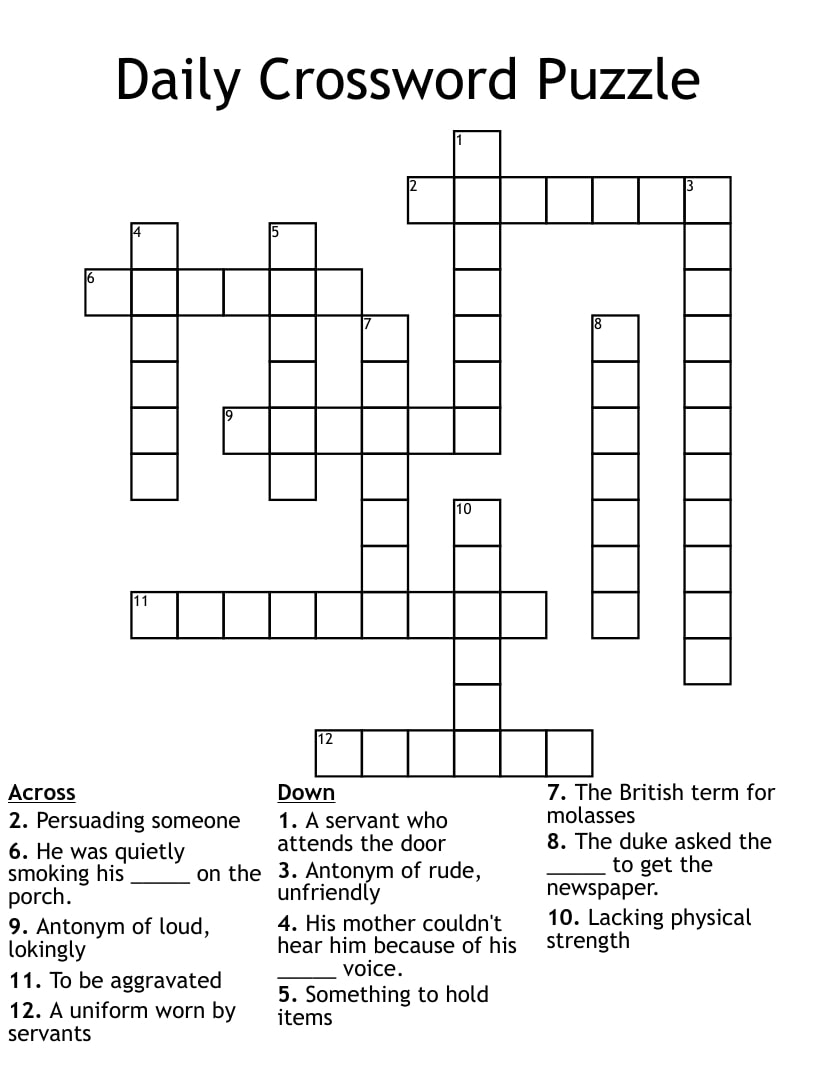 Crossword Puzzle With Answers And Clues Free Printable Unive