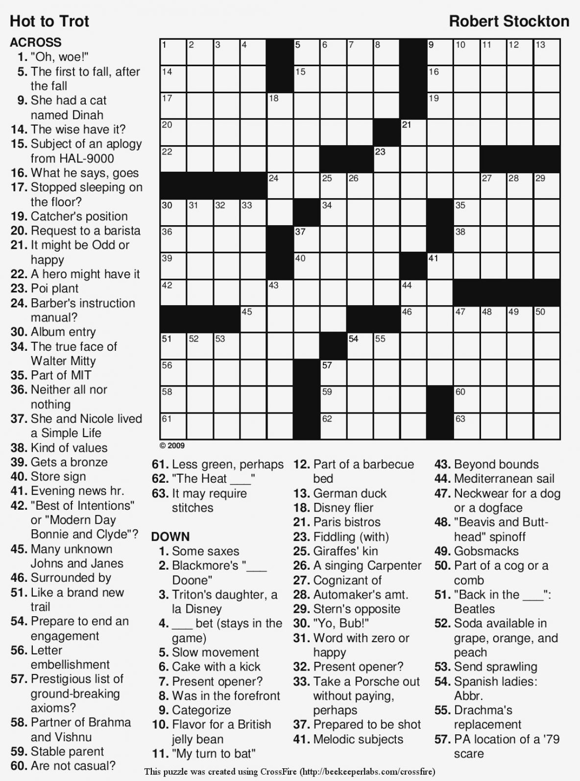 Crossword Puzzles For Seniors Printable