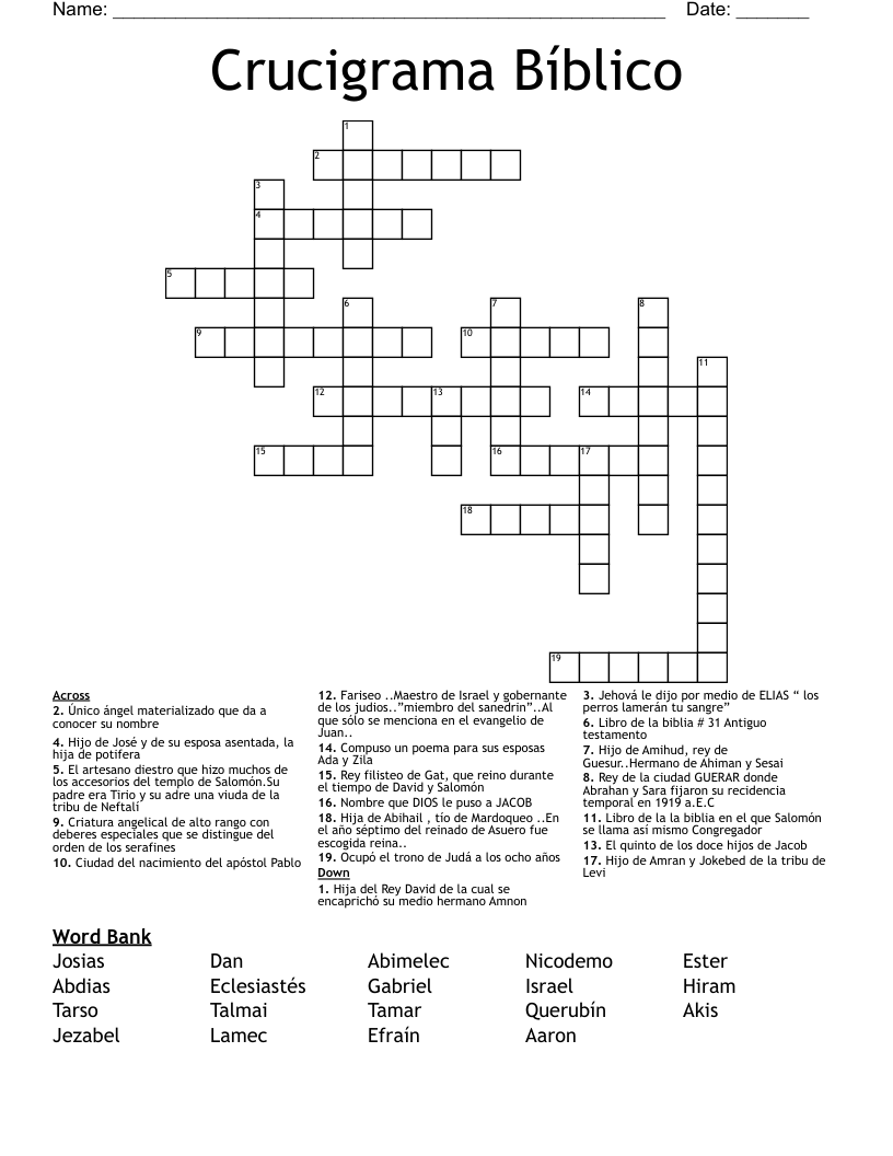 Crucigrama Crossword Puzzle Answers Prntbl Concejomunicipaldechinu Gov Co