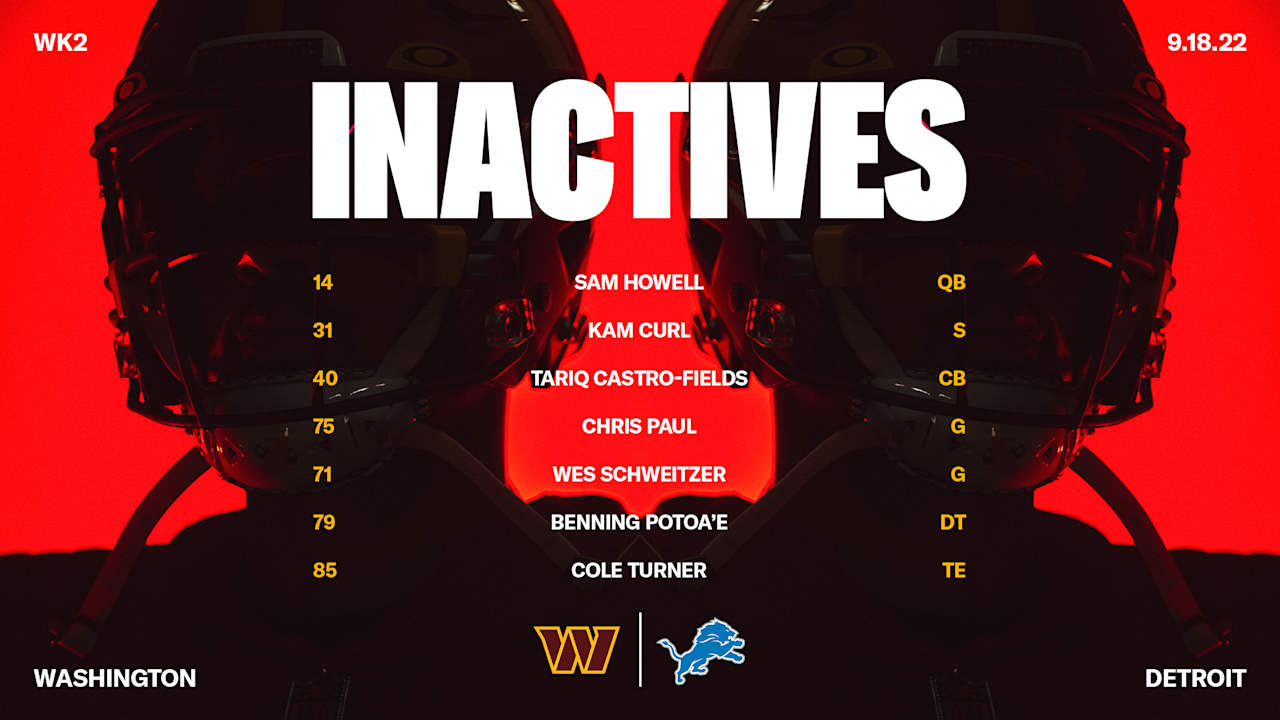 Detroit Lions Vs Washington Commanders Inactives For Week 2