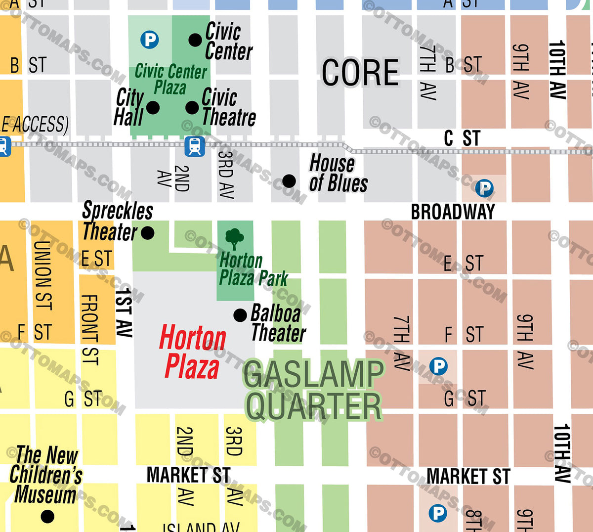 Downtown San Diego Neighborhood Map With Balboa Park Map Otto Maps