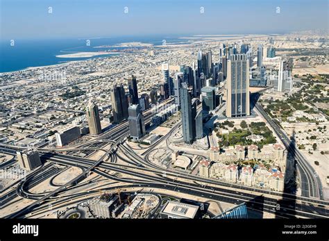 Dubai Uae Aerial View From The Height Of Burj Khalifa Stock Photo Alamy