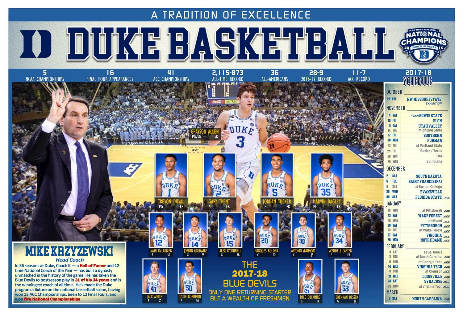 Duke Basketball Schedule 2023 24 With Game Times And Tv Durham Herald Sun