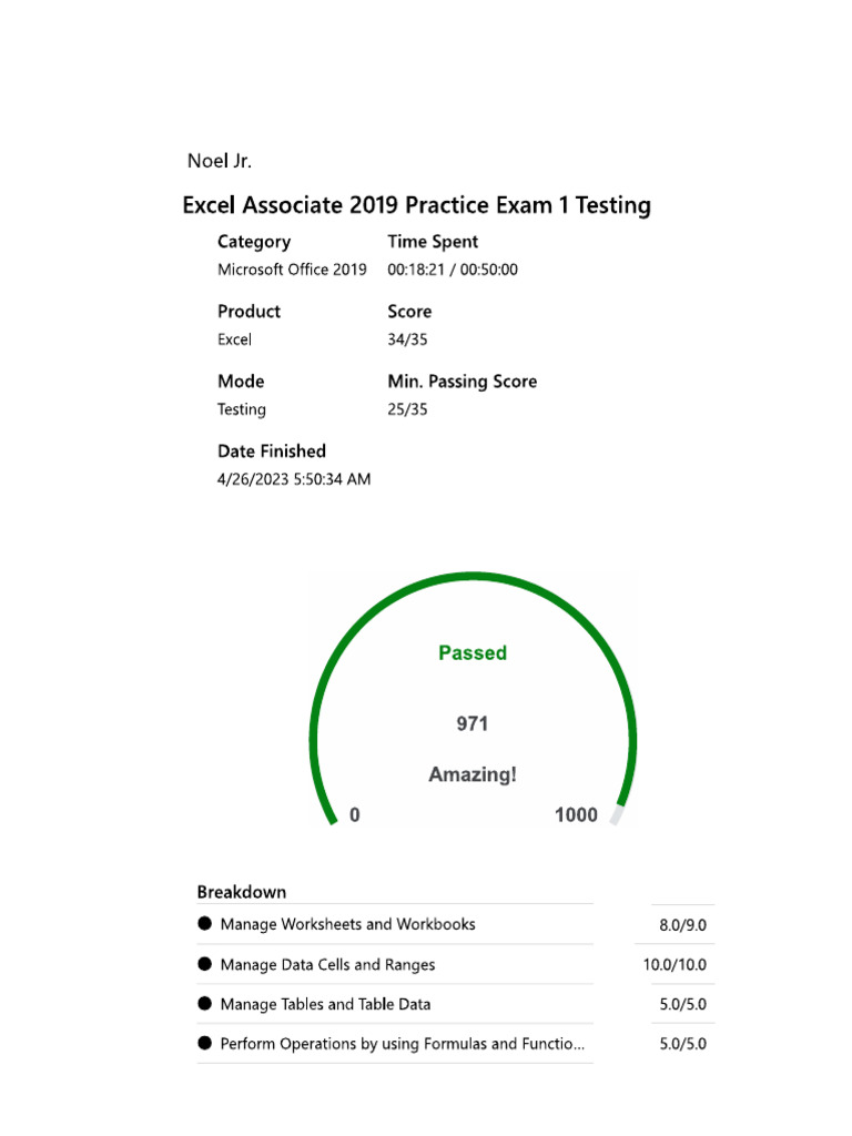 Excel 2019 Associate Exam 1