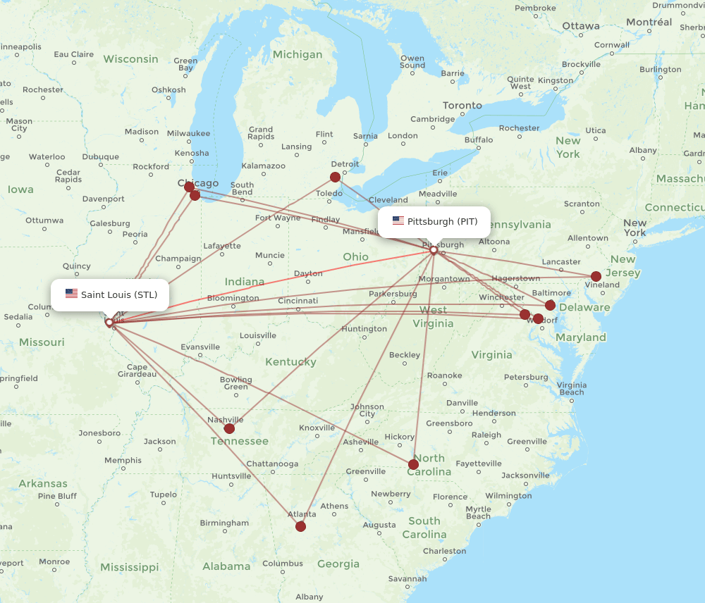 Flights From Pittsburgh To Saint Louis Pit To Stl Flight Routes