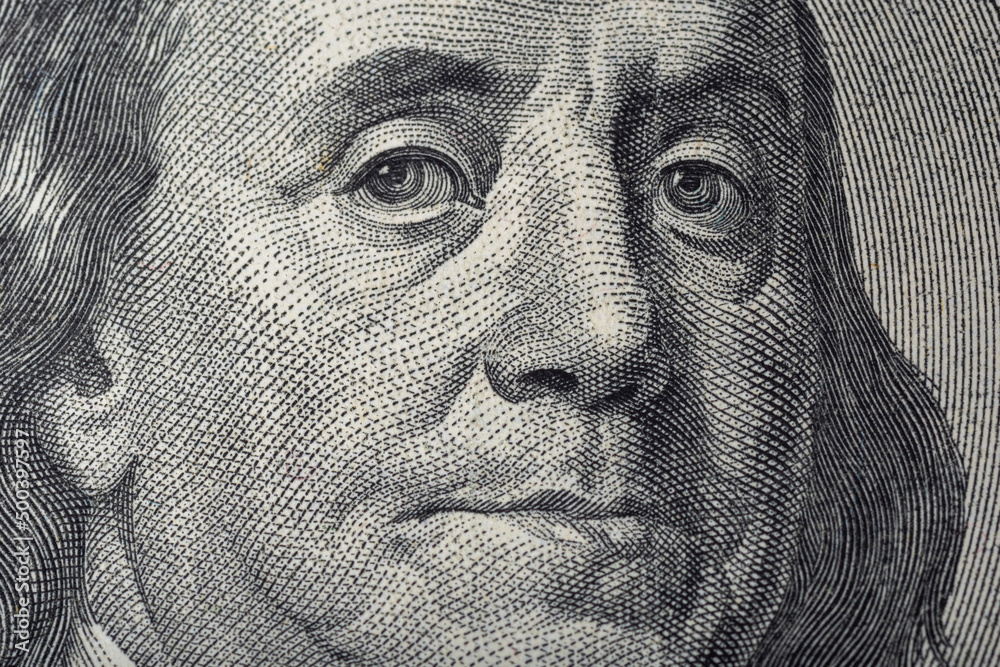 Founding Father Benjamin Franklin Portrait On Us 100 Dollar Bill