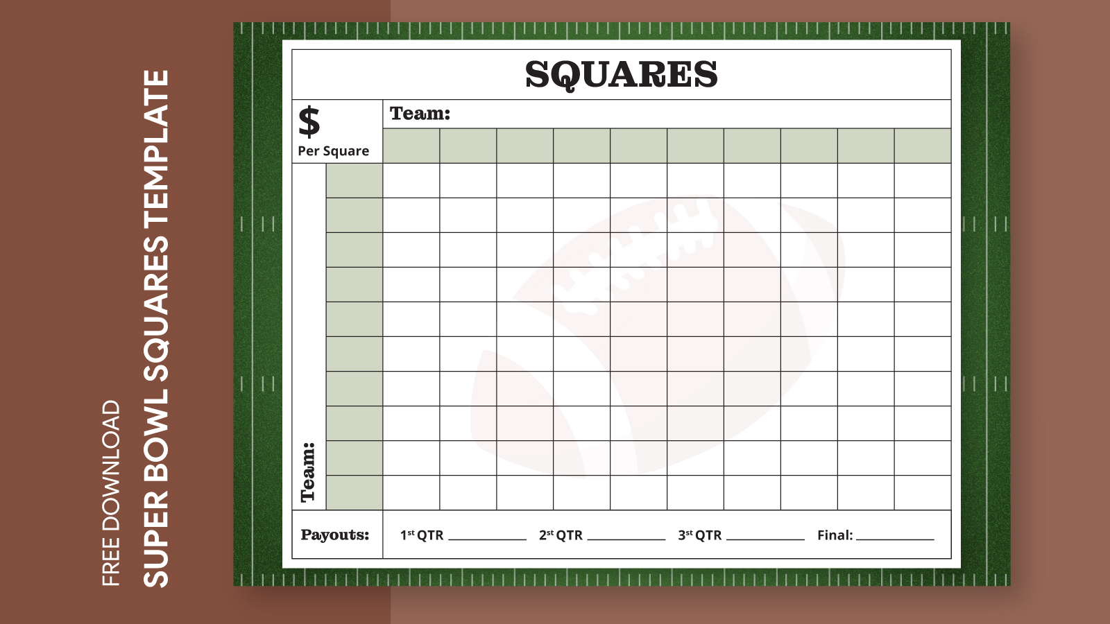 Free Editable Online Printable Super Bowl Squares Template Free Print