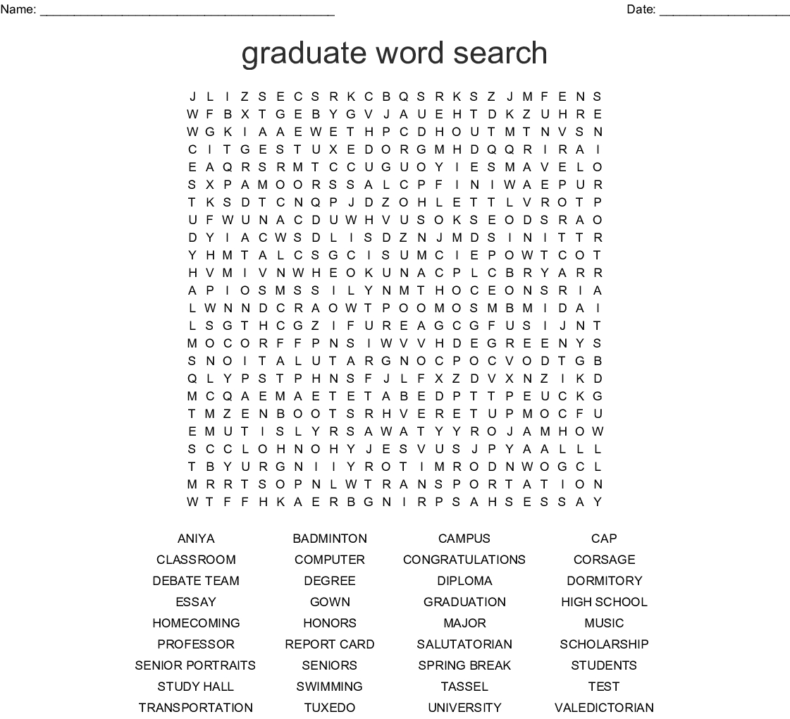 Graduation Word Search Wordmint