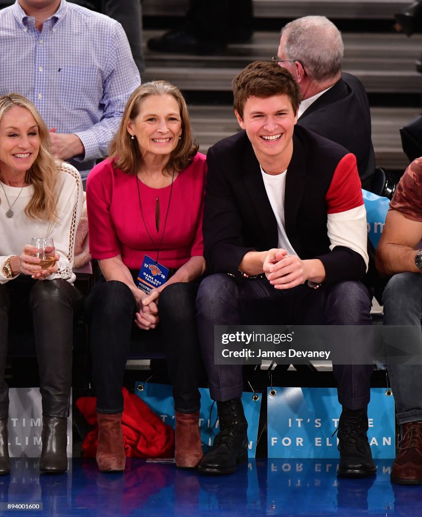 Grethe Holby And Ansel Elgort Attend The Oklahoma City Thunder Vs New