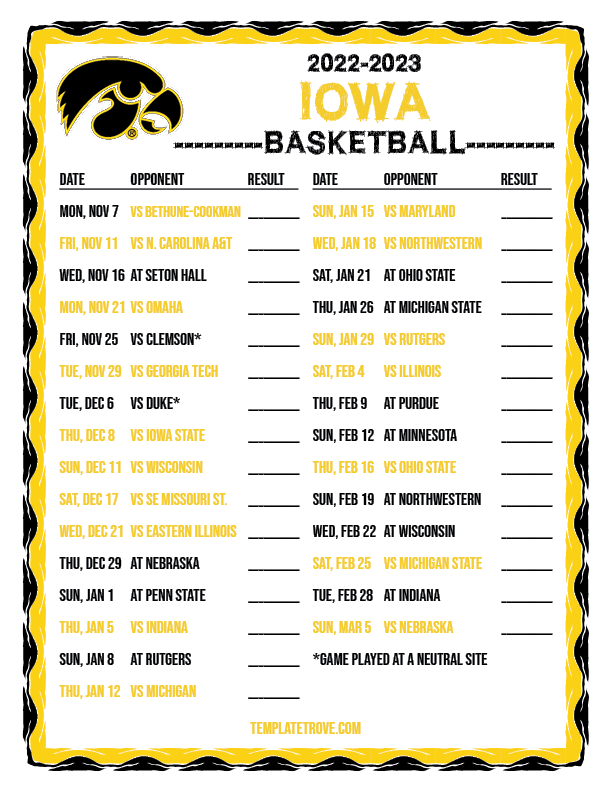 Iowa Women Basketball Schedule