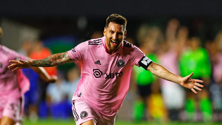 Lionel Messi Of Inter Miami Cf Shoots The Ball Against The New York