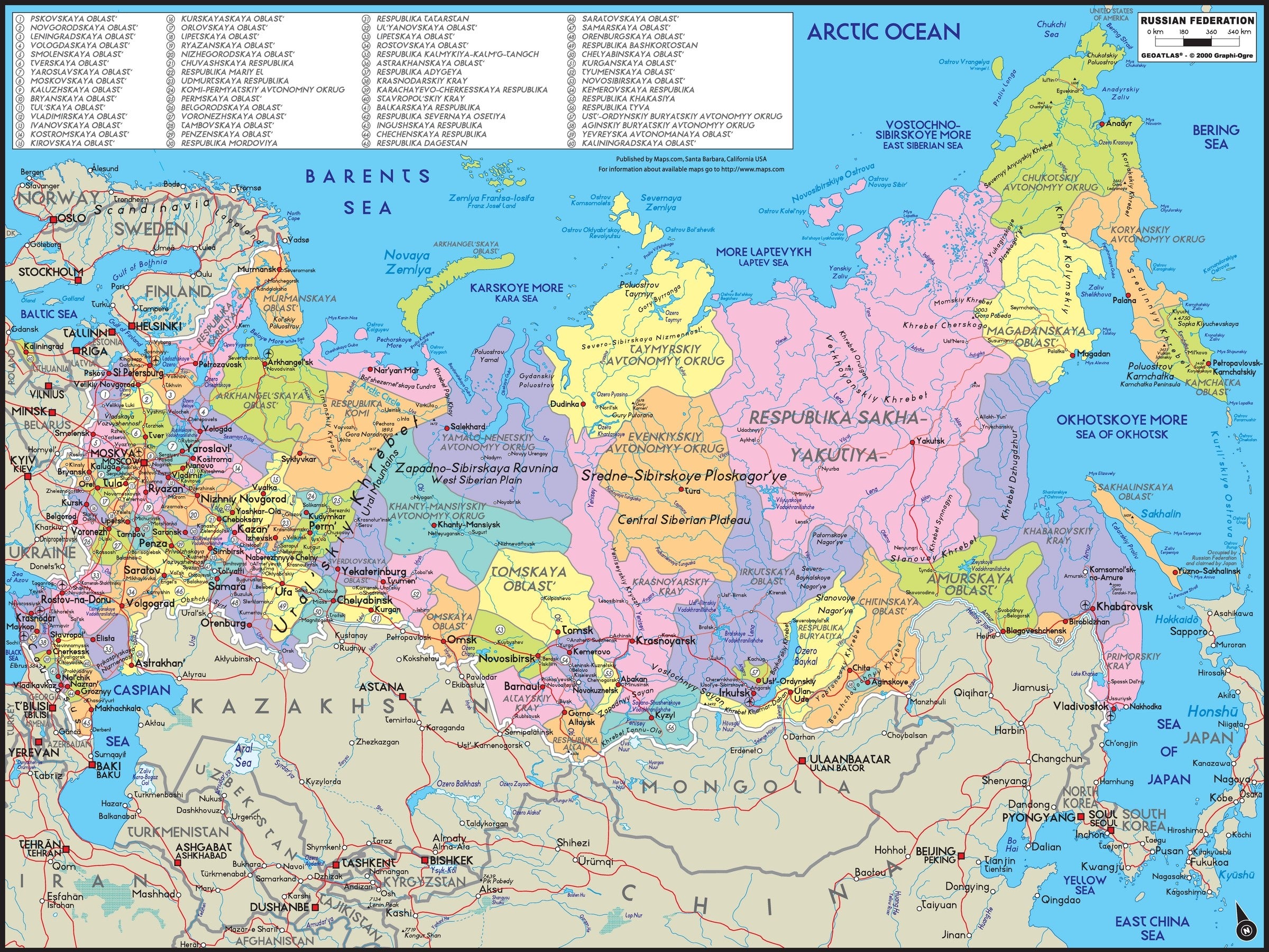 Map Of Russia Political Regional Map Of Russia Country