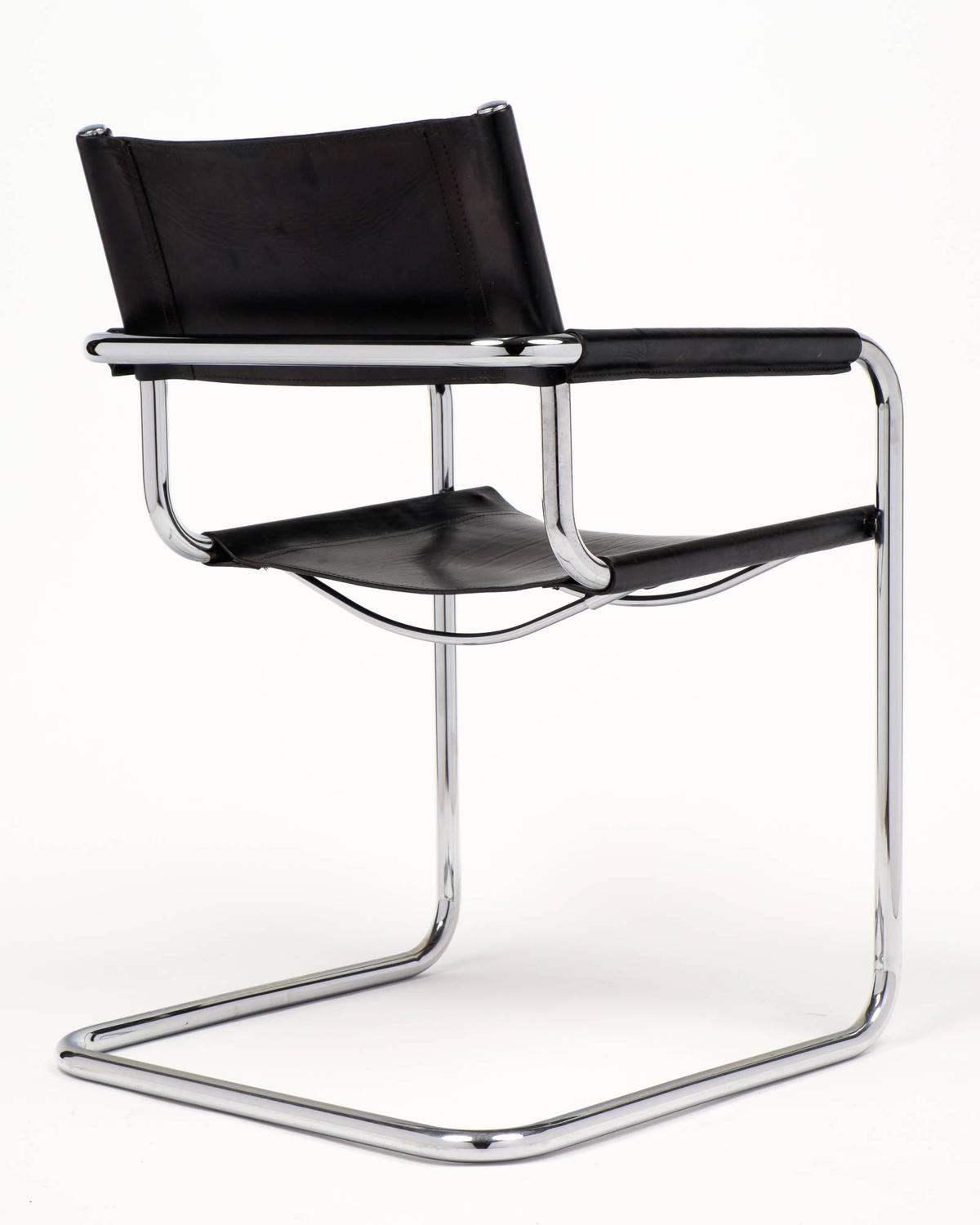 Marcel Breuer Black Leather And Tubular Chrome Steel Chairs Set Of