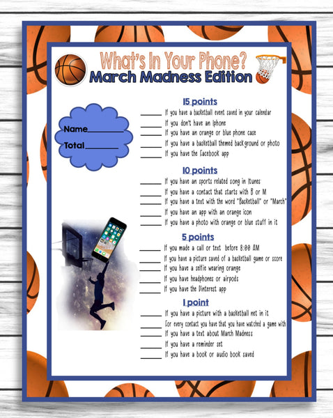 March Madness Final Four Party Game Whats In Your Phone College