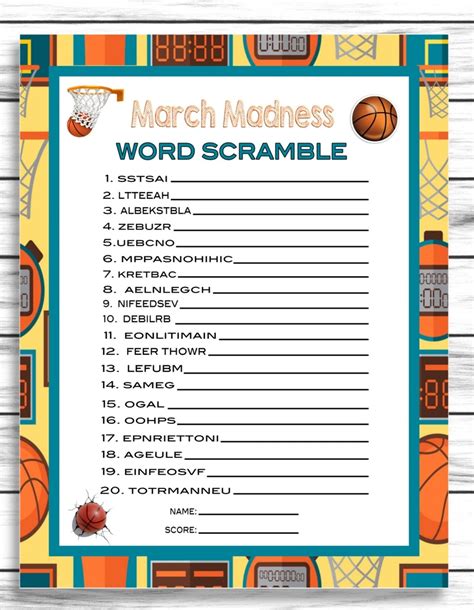 March Madness Word Scramble Game Printable March Madness Party Games