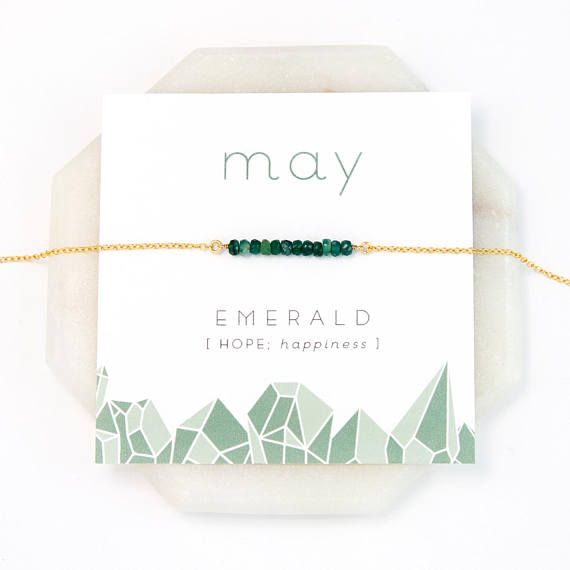 May Birthstone Necklace Emerald Necklace Gold Initial