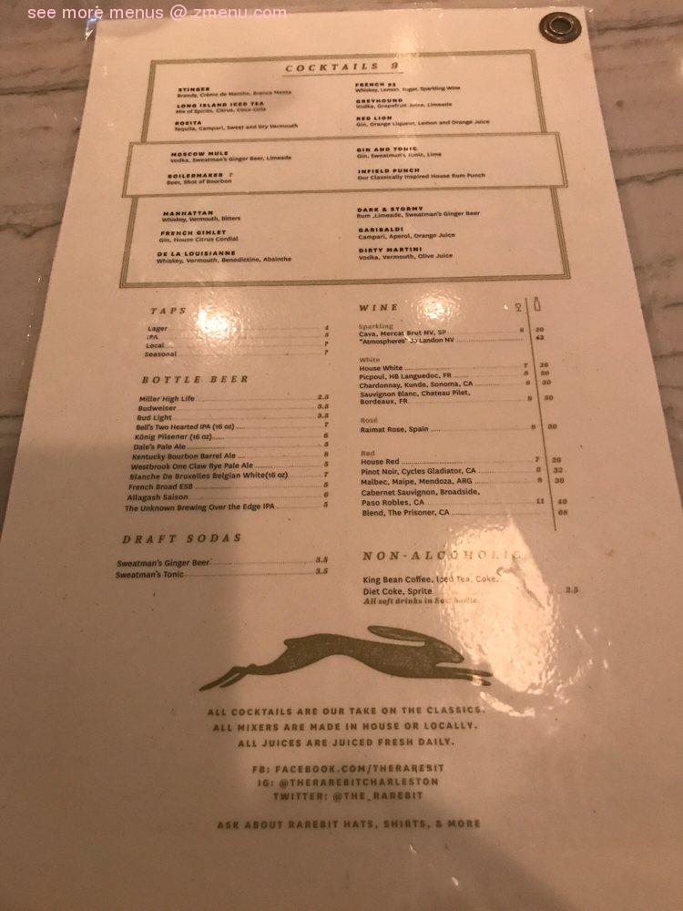 Menu At The Rarebit Pub Bar Charleston