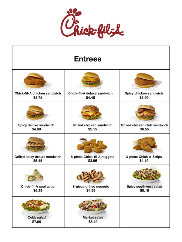 Menu Chick Fil A