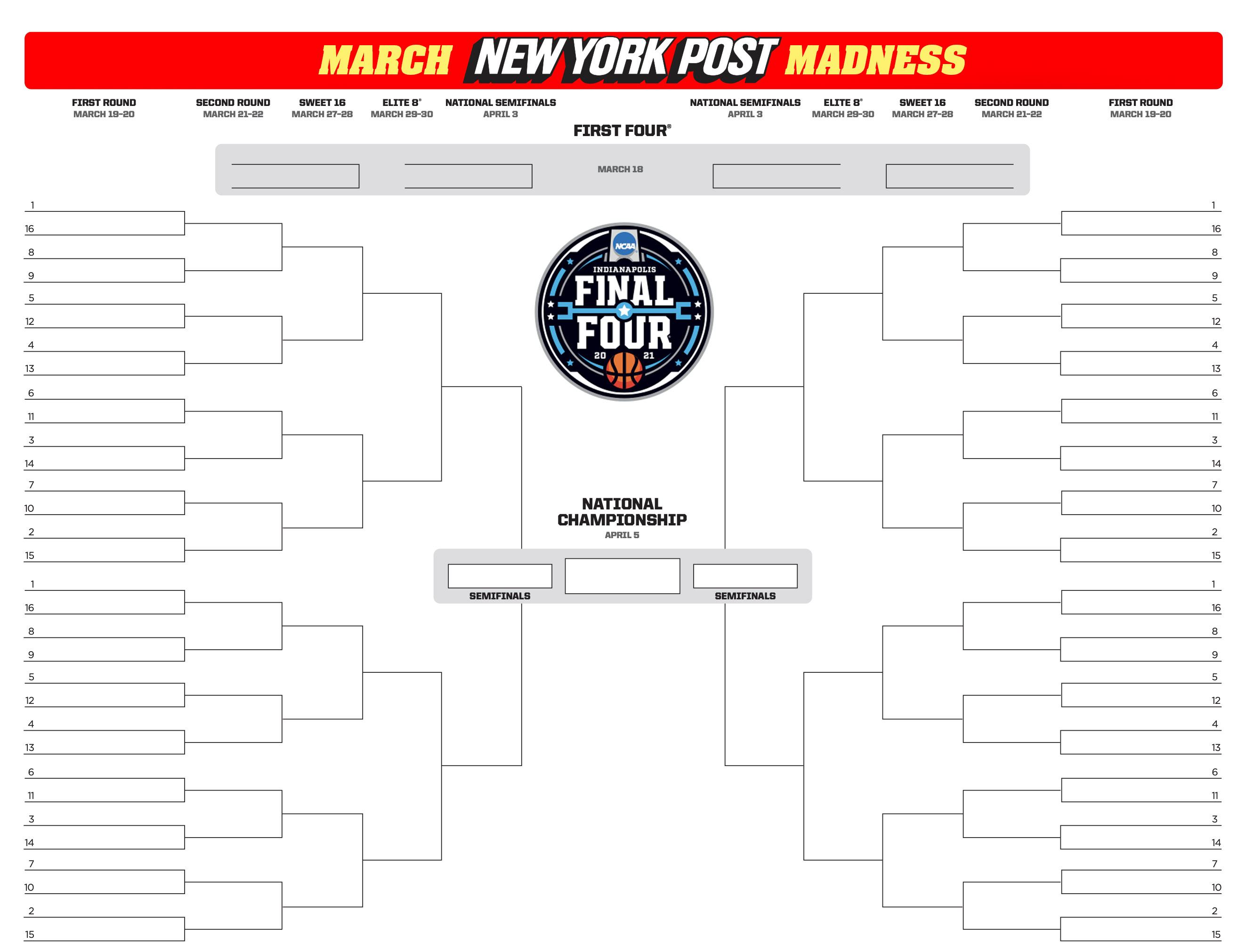 Ncaa Printable Bracket 2021 Free March Madness Brackets