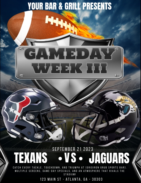 Nfl 2023 Week Flyer Texans Vs Jaguars Template Postermywall