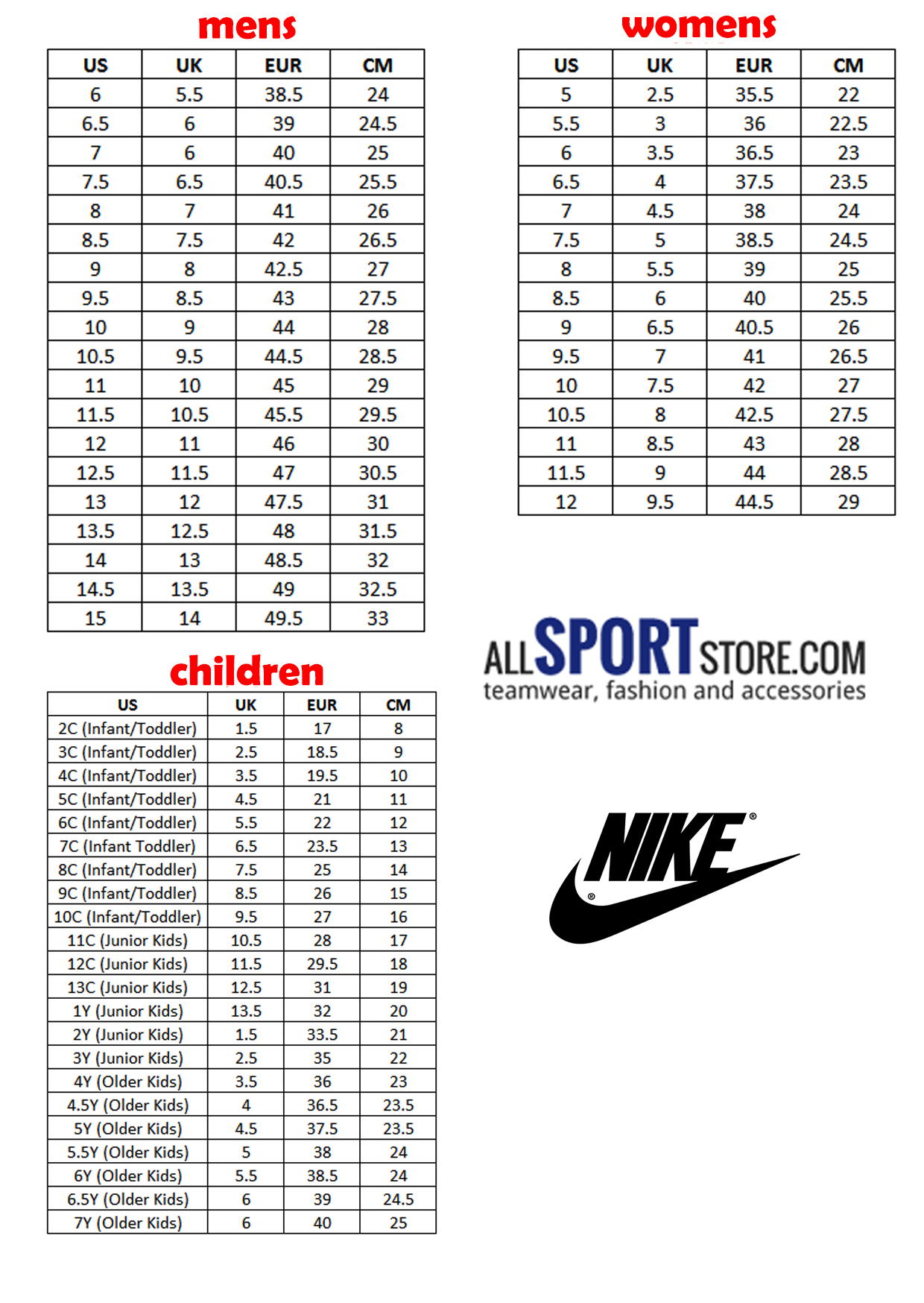 Nike Kids Size Chart Nike Com Size Fit Guide Kids Shoes Don T