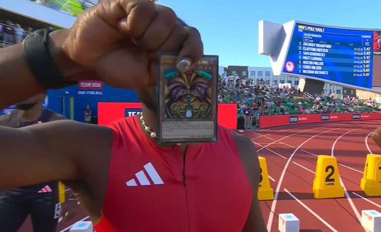 Noah Lyles Brought Out An Exodia Yu Gi Oh Card For Day 2 Of The