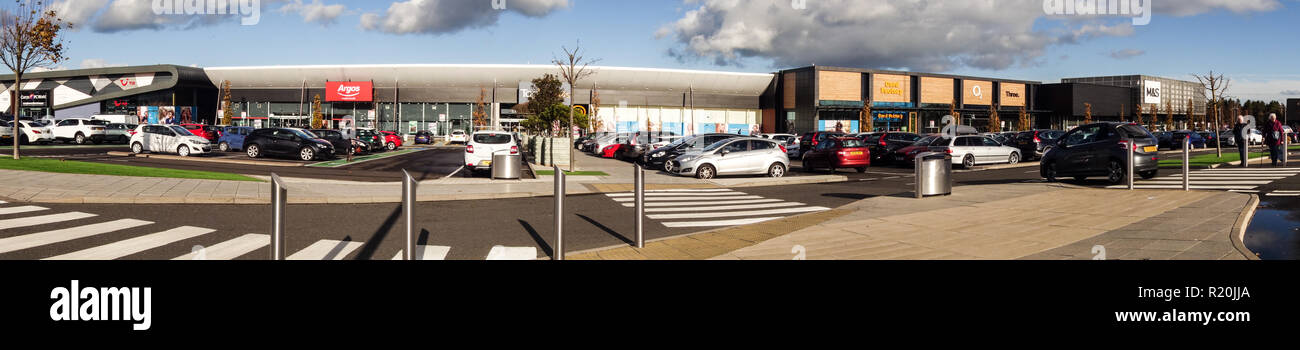 Panoramic View Of Shops And Car Parks At Retail Park Fort Kinnaird