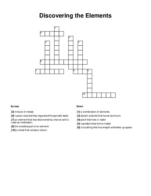 Periodic Table Of Elements Crossword Puzzle Answer Key Periodic Table