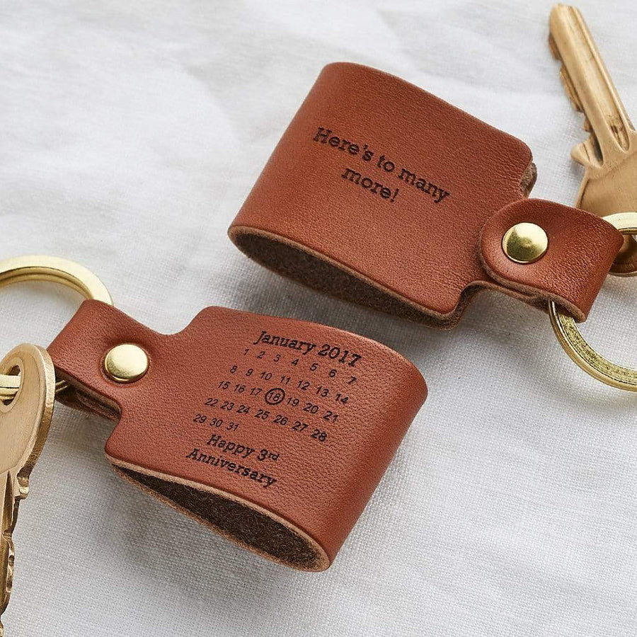 Personalised Third Wedding Anniversary Leather Keyring By Create Gift