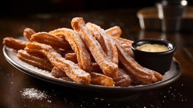 Premium Ai Image Delicious Churro Fries With A Dusting Of Powdered Sugar