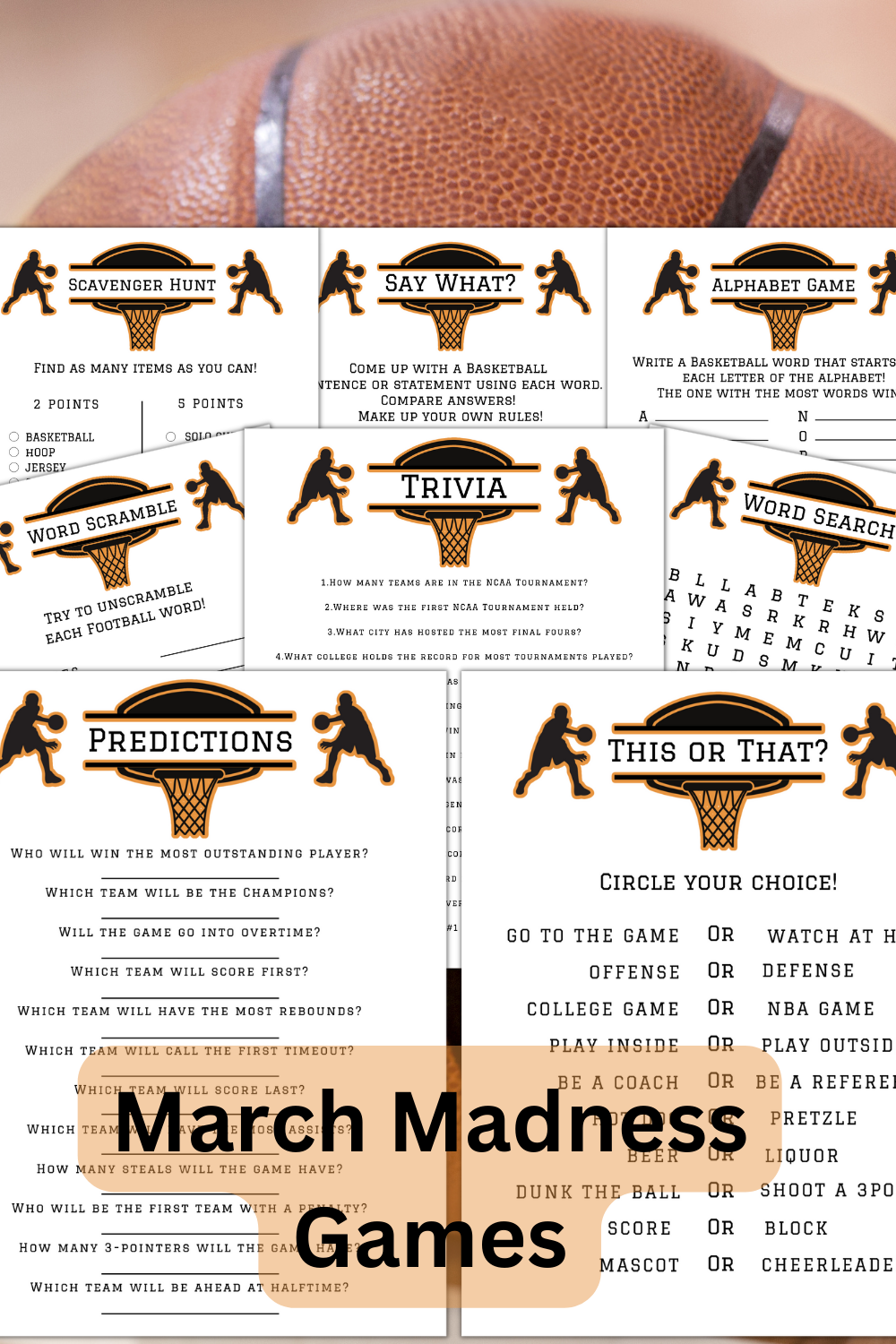 Printable March Madness Basketball Games Trivia Word Search