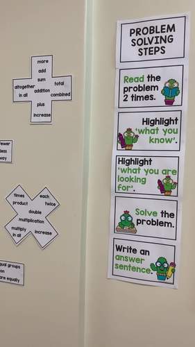 Problem Solving Poster Steps Guide Math Clue Words Bookmarks