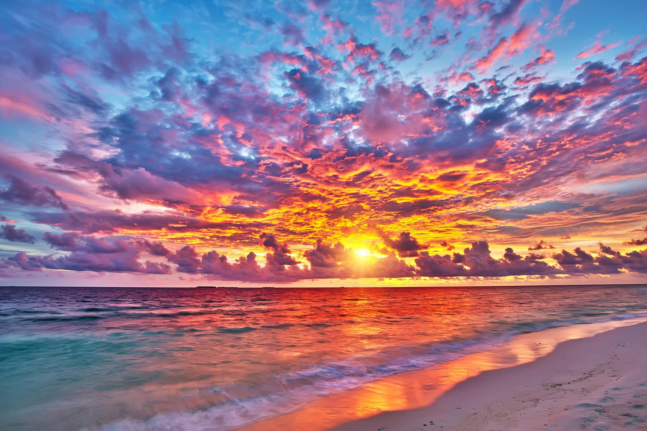 Sunset Tome Colorful Over Ocean In Maldives Painting Seascape